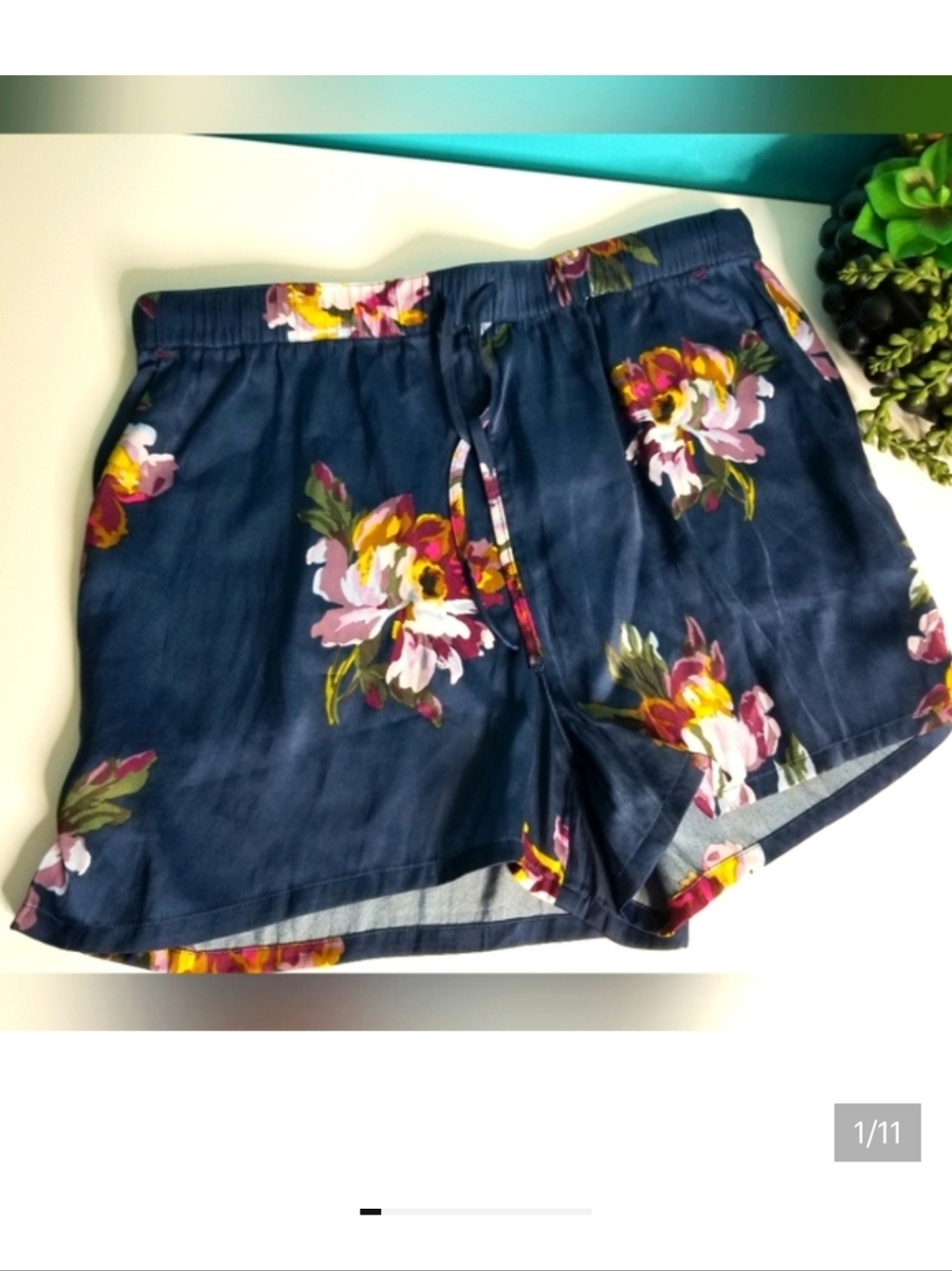 Joules Lily Satin Sleep Shorts Navy Peony Floral